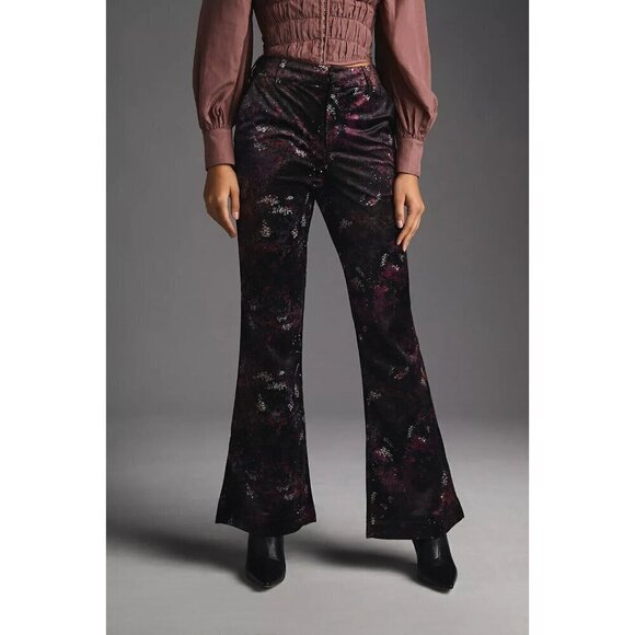 NWT Anthropologie Scotch & Soda Velvet Flare Trousers Pants 25 Black Purple - Picture 2 of 10